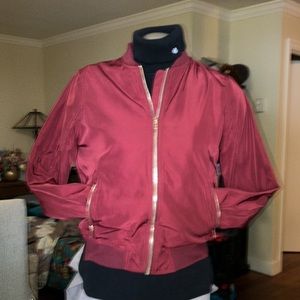 Burgundy Satin Bomber Jacket small